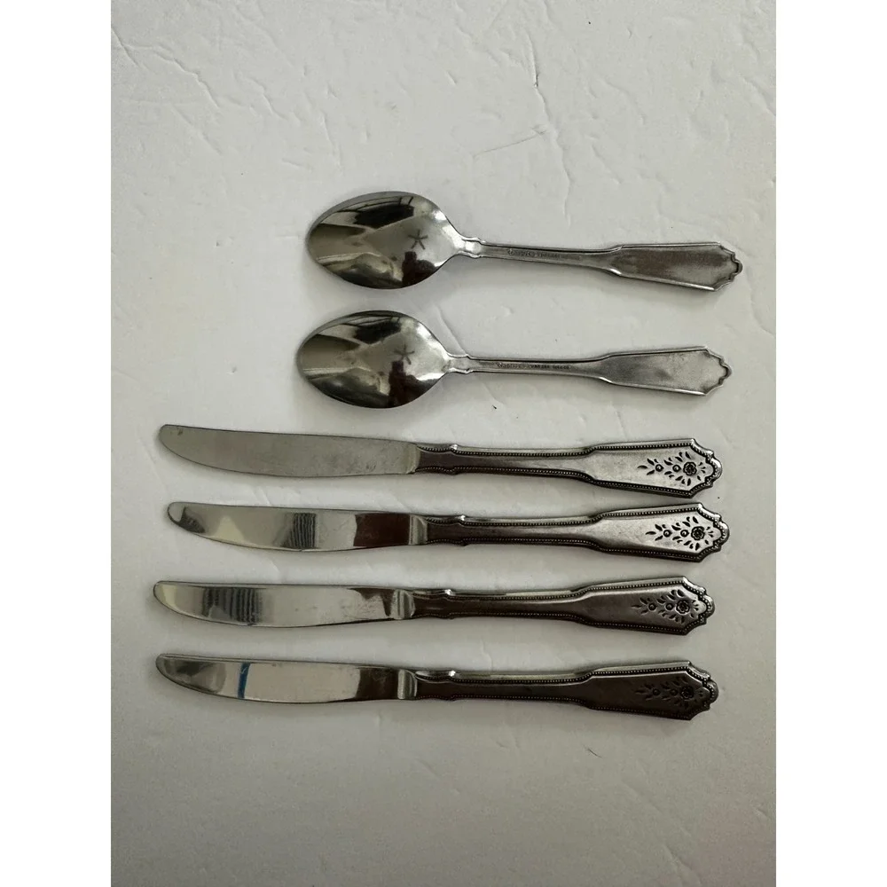 Stanley Roberts Rogers Co Stainless Brentwood Norcrest Pattern Knife Spoon 6 PC